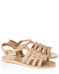 Beige Leather Gladiator Sandals
