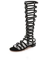 Black Suede Knee High Gladiator Sandals