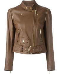 Brown Leather Biker Jacket