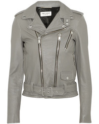 Grey Leather Biker Jacket