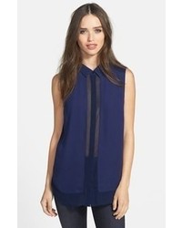 Navy Sleeveless Button Down Shirt