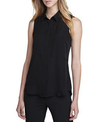 Black Sleeveless Button Down Shirt