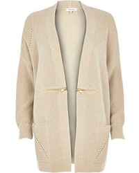 Beige Knit Open Cardigan