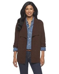Dark Brown Knit Open Cardigan