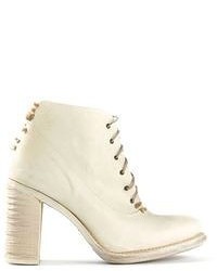 White Leather Lace-up Ankle Boots