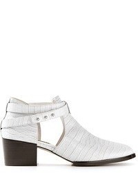 White Cutout Leather Ankle Boots