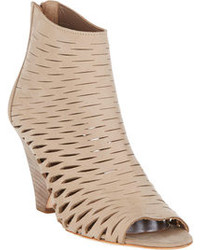Beige Cutout Leather Ankle Boots
