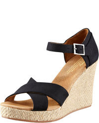 Black Canvas Wedge Sandals