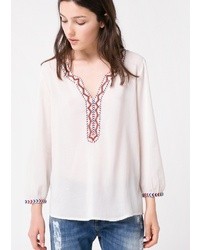 White Embroidered Peasant Blouse