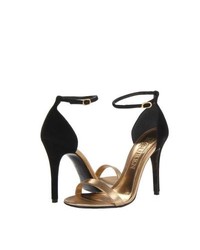 Black and Gold Leather Heeled Sandals