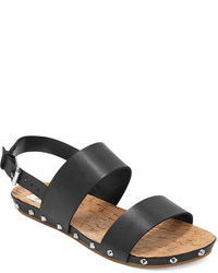 Black Leather Flat Sandals