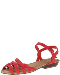 Red Leather Flat Sandals