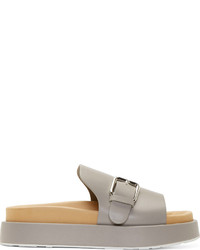 Grey Leather Flat Sandals