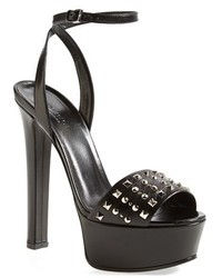 Black Studded Leather Heeled Sandals