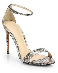 Grey Snake Leather Heeled Sandals