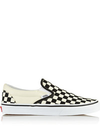 White and Black Check Slip-on Sneakers