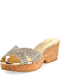 Grey Snake Leather Wedge Sandals