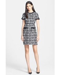 White and Black Houndstooth Sheath Dress