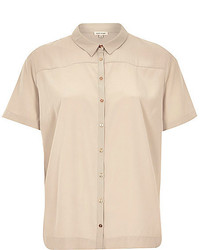 Beige Short Sleeve Button Down Shirt