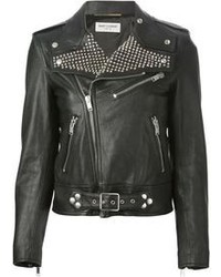 Black Studded Leather Biker Jacket