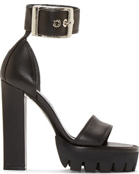 Black Chunky Leather Heeled Sandals