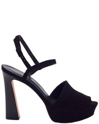 Black Chunky Suede Heeled Sandals