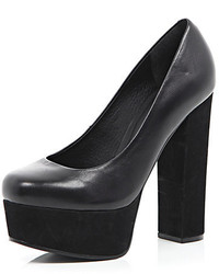 Black Chunky Leather Pumps